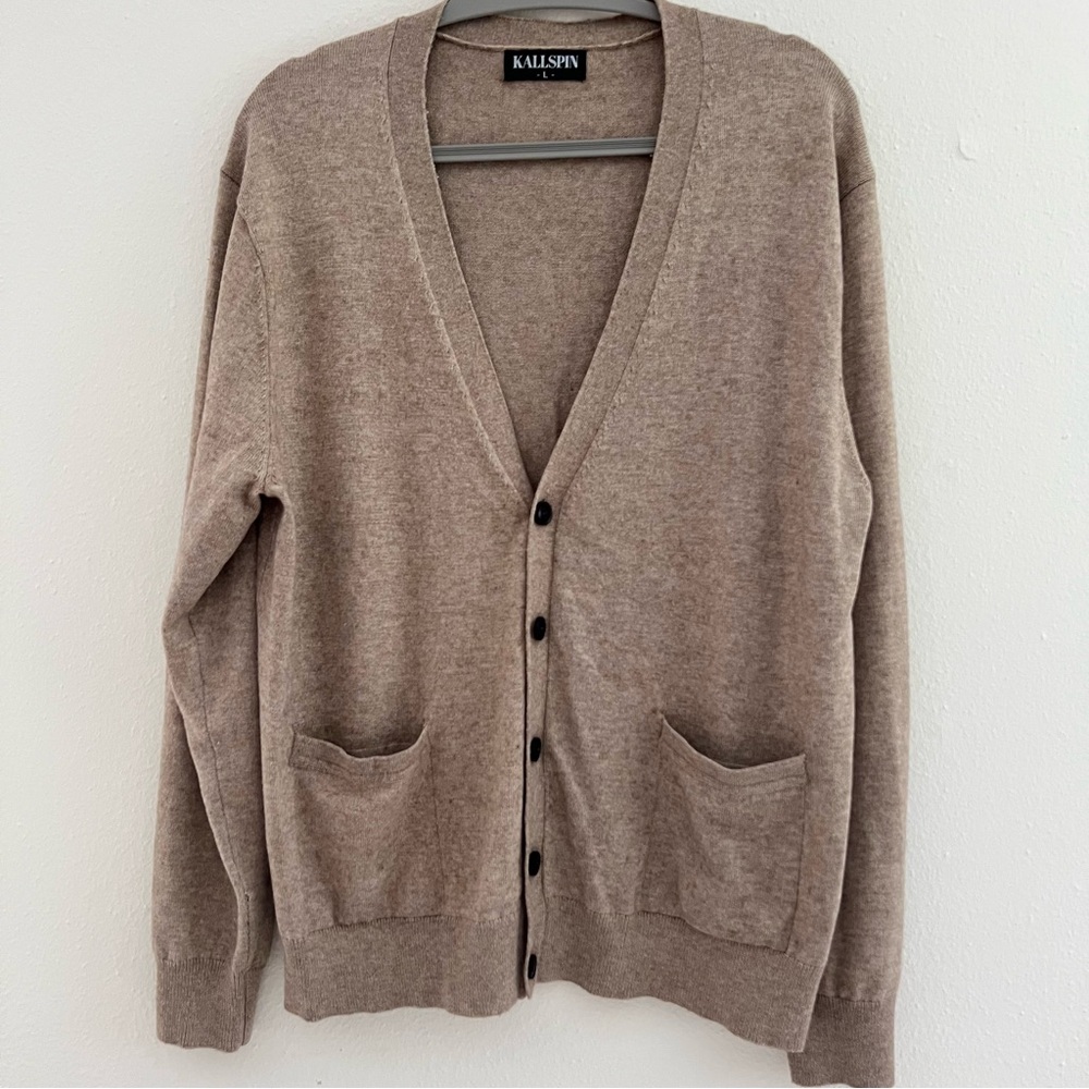 Kallspin Cashmere Wool Blend Cardigan Grandpa Sweater Size Large Oversized